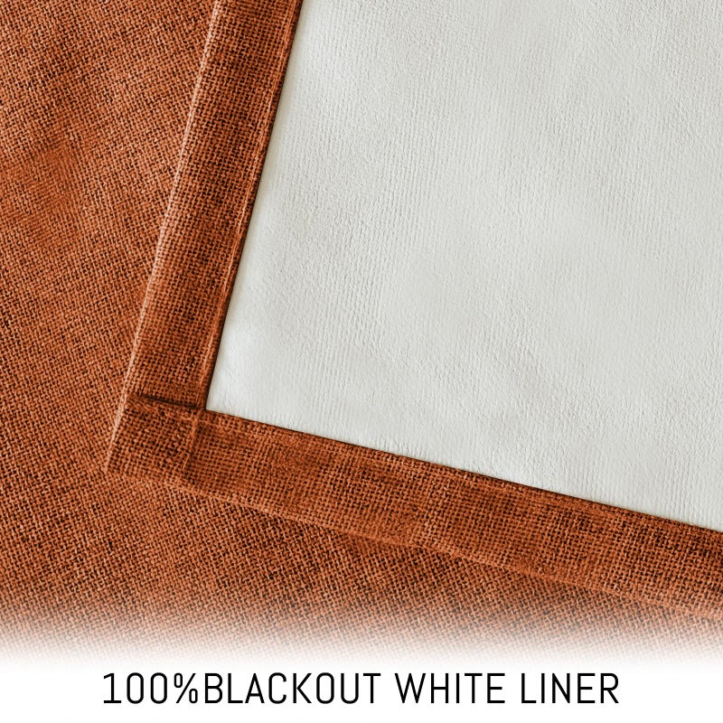 Yakamok Burnt Orange Linen Curtains 100% Blackout 96 Inches Long,Room Darkening Textured Curtains for Living Room Thermal Grommet Bedroom Curtains 2 Panels with White Liner - Image 3
